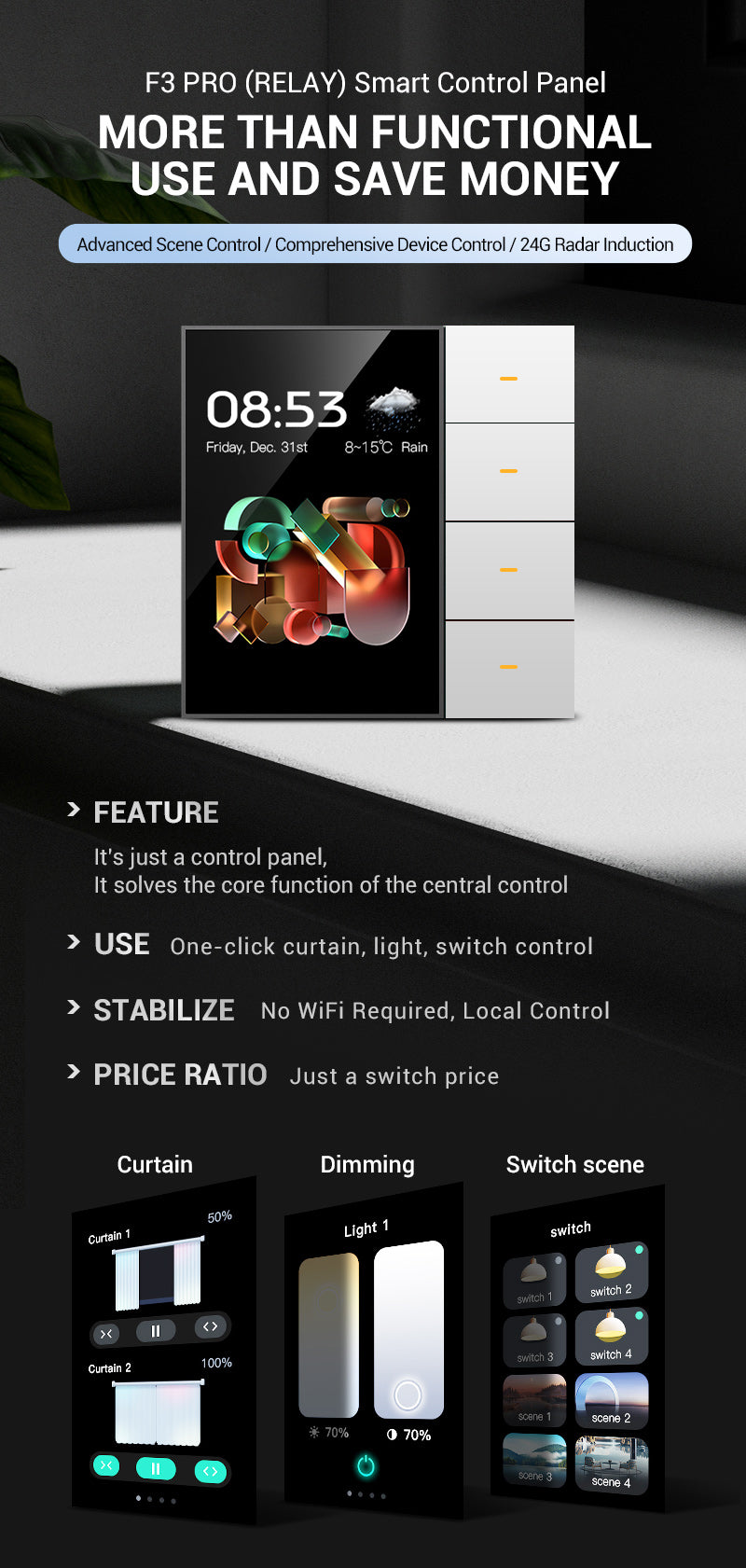 4-Gang ZigBee Wall Switch & Scene Panel